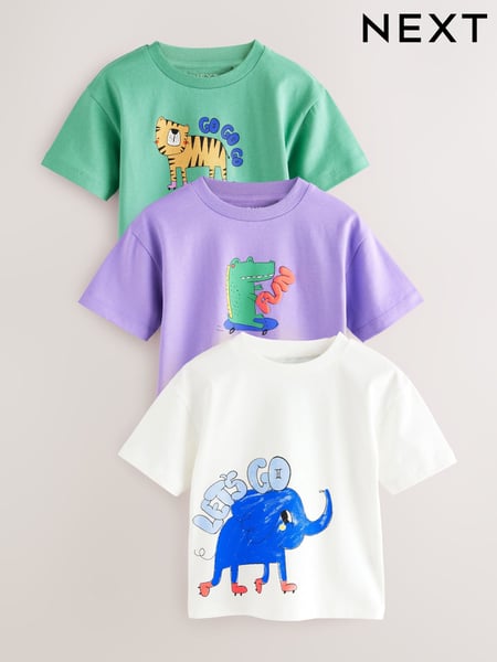 Multi Colour Animals Short Sleeve T-Shirts 3 Pack (3mths-7yrs) (E63189) | € 20 - € 26