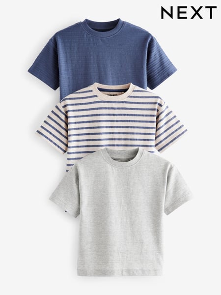 Blue/Grey Short Sleeve Textured T-Shirts 3 Pack (3mths-7yrs) (E63190) | € 23 - € 28