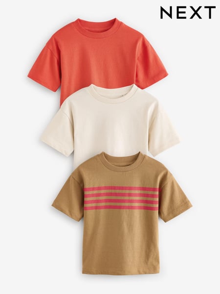 Red/Tan Stripe Short Sleeve T-Shirts 3 Pack (3mths-7yrs) (E63194) | € 18 - € 24