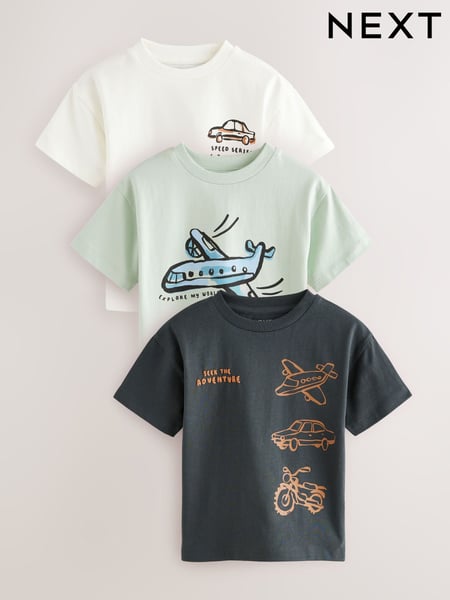 Black/White Transport Short Sleeve T-Shirts 3 Pack (3mths-7yrs) (E63195) | € 18 - € 24