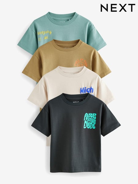 Multi Slogan Short Sleeve T-Shirts 4 Pack (3mths-7yrs) (E63197) | € 20 - € 26