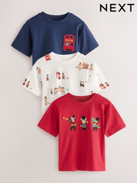 Navy London Short Sleeve Appliqué T-Shirts 3 Pack (3mths-7yrs) (E63201) | € 23 - € 28