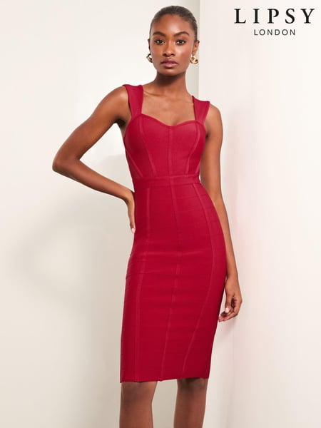 Lipsy Red Mesh Detail Corset Bandage Midi Dress (E63283) | € 49