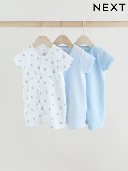 Blue Two Way Zip Baby Rompers 3 Pack (0mths-3yrs) (E63475) | € 21 - € 24