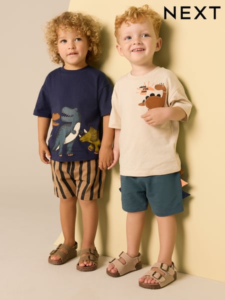 Navy/Stone Short Sleeve T-Shirt & Shorts Set 2 Pack (3mths-7yrs) (3mths-7yrs) (E63589) | € 33 - € 38