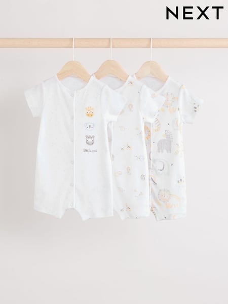White Safari Baby Rompers 3 Pack (0mths-2yrs) (E63880) | € 26 - € 31