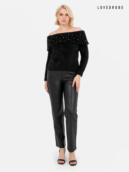 Lovedrobe Pearl Detail Bardot Jumper Dress (E64114) | € 29