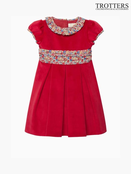 Trotters London Red Liberty Print Emma And Georgina Velvet Party Dress (E64178) | € 82 - € 89