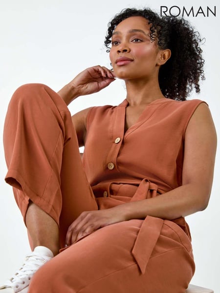 Roman Brown Button Detail Pocket Jumpsuit (E64242) | € 38