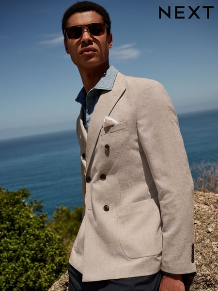 Neutral Regular Fit Dogtooth Double Breasted Blazer (E64778) | € 118