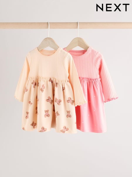 Pink/White Bear Print Baby Jersey Dresses 2 Pack (0mths-2yrs) (E65155) | € 21 - € 24