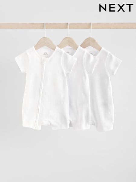 White 3 Pack Two Way Zip Baby 100% Cotton Rompers (0mths-3yrs) (E65276) | € 18 - € 21