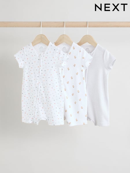White 100% Cotton Two Way Zip Romper Sleepsuits 3 Pack (0mths-3yrs) (E65277) | € 21 - € 24