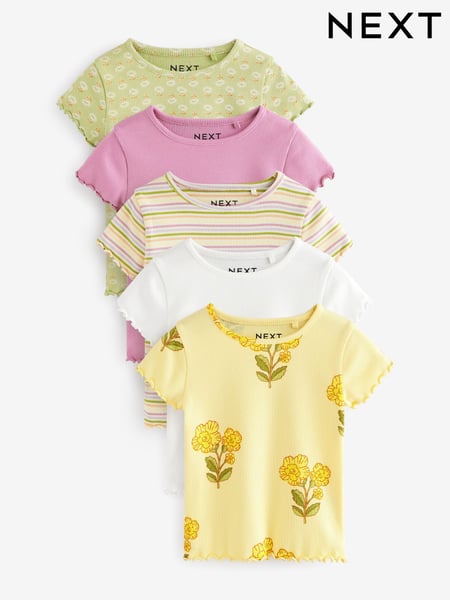 Peach Pink 5 Pack Ribbed T-Shirts (3mths-7yrs) (E65356) | € 28 - € 35
