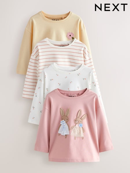 Pink/White 4 Pack Bunny Embroidered Long Sleeve T-Shirts (3mths-7yrs) (E65359) | € 30 - € 35