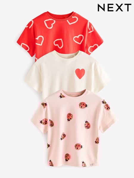 Red Heart/Ladybird Short Sleeve T-Shirt 3 Pack (3mths-7yrs) (E65361) | € 21 - € 27