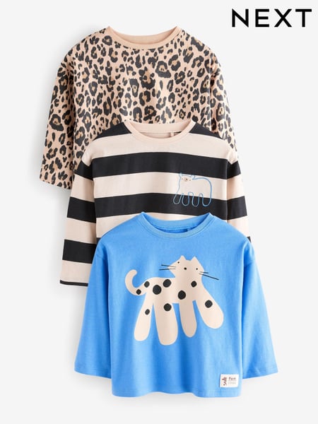 Animal Print Blue Long Sleeve Top 3 Pack (3mths-7yrs) (E65365) | € 21 - € 27
