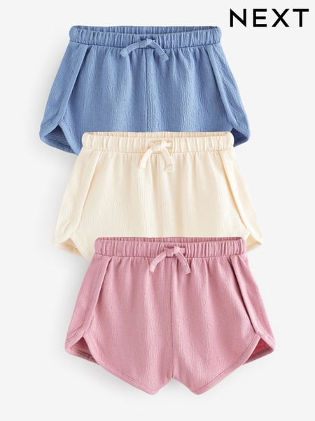 Blue/Cream/Pink Tie Front Runner Shorts 3 Pack (3mths-7yrs) (E65379) | € 17 - € 23