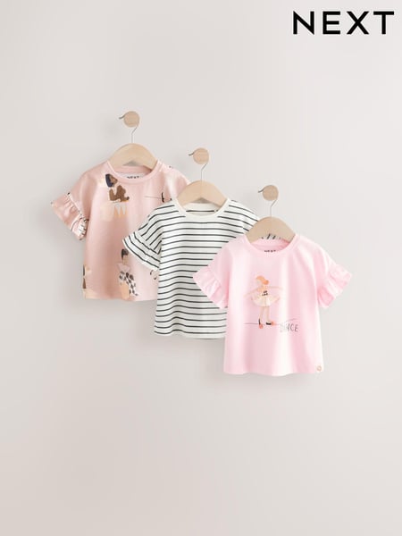 Pink Short Sleeve 100% Cotton T-Shirts 3 Pack (3mths-7yrs) (E65393) | € 20 - € 26