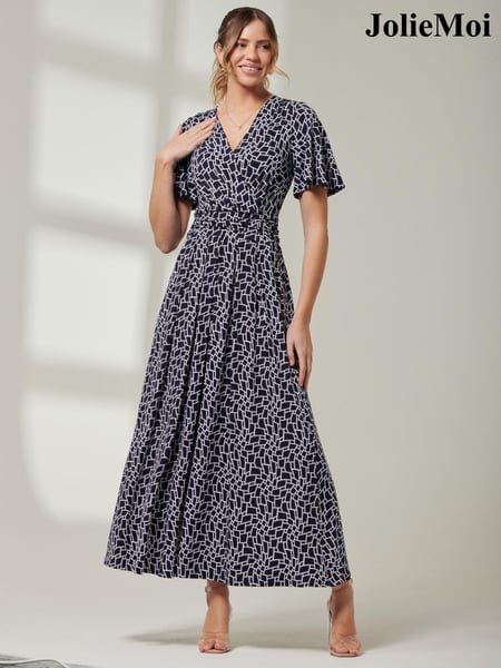 Jolie Moi Blue Front Wrap V-Neck Maxi Dress (E65489) | € 47