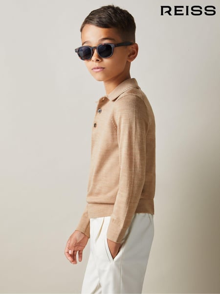 Reiss Camel Melange Trafford 9-14 yrs Merino Wool Polo Shirt (E65573) | € 59