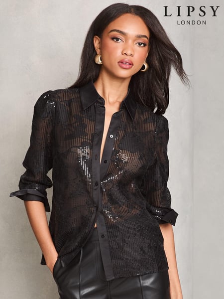 Lipsy Black Sequin Burnout Shirt (E66379) | € 35