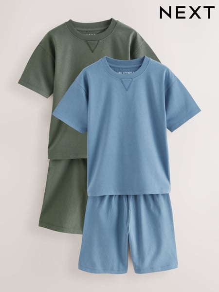 Navy/Grey Plain 100% Cotton Short Pyjamas 2 Pack (5-16yrs) (E66488) | € 26 - € 35