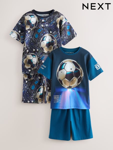 Blue Football 100% Cotton Short Pyjamas 2 Pack (3-14yrs) (E66490) | € 28 - € 37