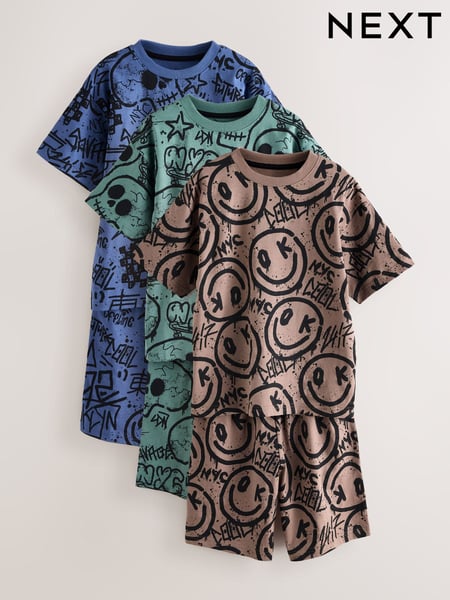 Multi Graffiti 100% Cotton Short Pyjamas 3 Pack (4-16yrs) (E66491) | € 35 - € 45