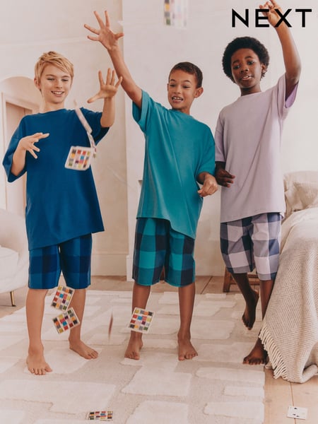 Purple/Teal/Blue Check Woven Short Pyjamas 3 Pack (4-16yrs) (E66495) | € 40 - € 50