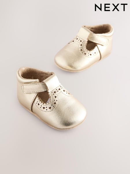 Gold Leather Baby T-Bar Shoes (0-24mths) (E66632) | € 17