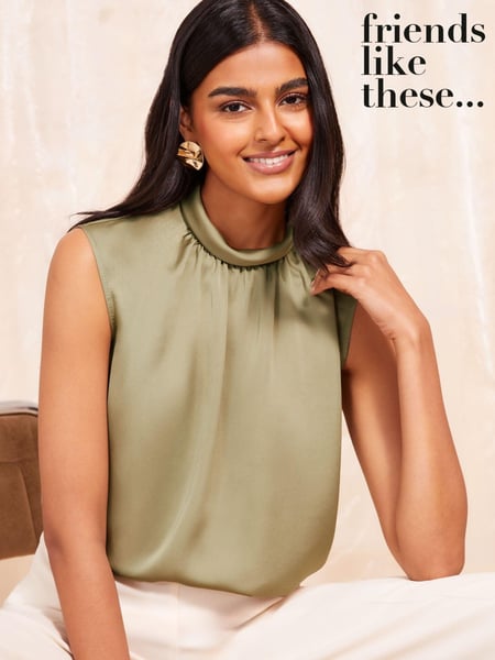 Friends Like These Green High Neck Satin Sleeveless Top (E66863) | € 25
