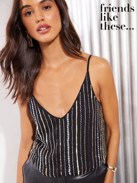 Friends Like These Black Silver Embellished Sequin Cami (E66898) | € 15