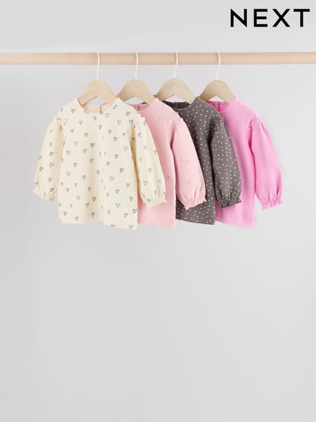Pink/Grey Heart Print Printed Baby Tops 4 Pack (E67019) | € 27 - € 30