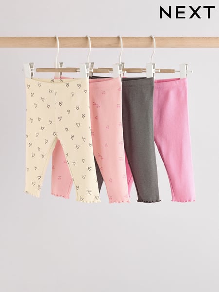 Pink/Grey Heart Print Baby Leggings 4 Pack (0mths-2yrs) (E67034) | € 18 - € 21