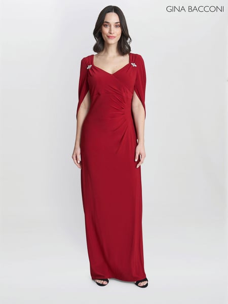 Gina Bacconi Red Jenna Draped Back Shoulder Maxi Dress (E67167) | € 343