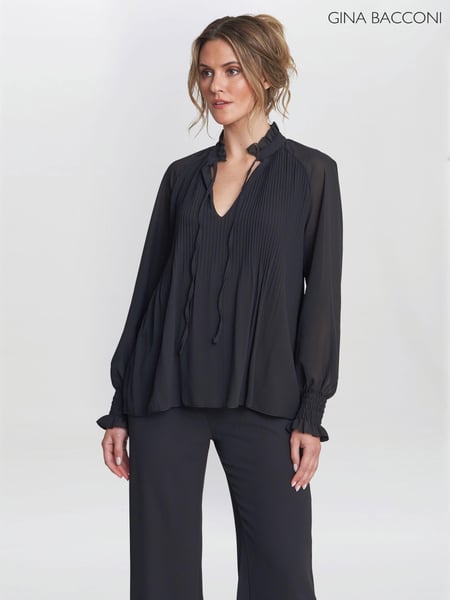 Gina Bacconi Delphine Pleat Frill Neck Blouse (E67171) | € 70