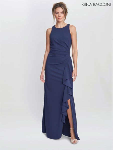 Gina Bacconi Blue Chelsea Sleeveless Maxi Dress With Ruffle Front (E67172) | € 406