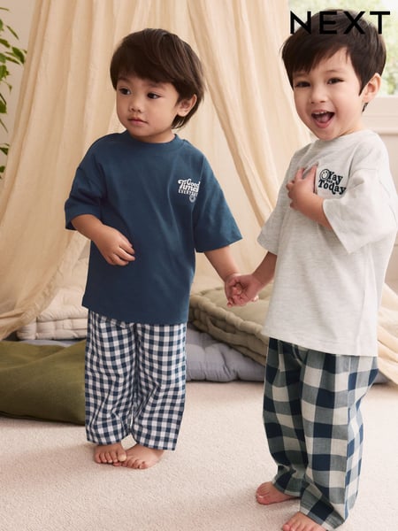 Blue/White Short Sleeve Long Pyjamas 2 Pack (9mths-12yrs) (E67678) | € 26 - € 38