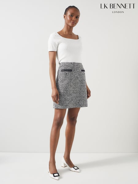 LK Bennett Black/Ivory Charlie Tweed and Trim Skirt (E67847) | € 232