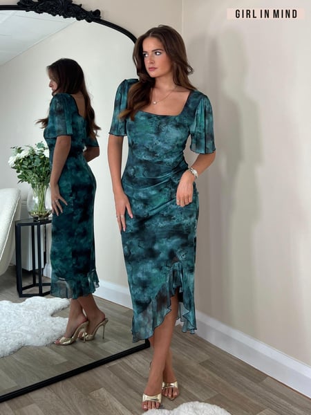Girl In Mind Green Heidi Ruched Midi Dress (E67878) | € 78
