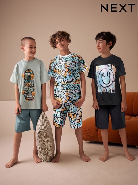 Black/Grey/Orange Graffiti Short Pyjamas 3 Pack (3-16yrs) (E68073) | € 34 - € 43