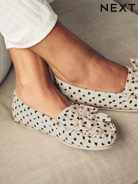 Schwarz/Weiß - Moccasin Bow Slippers (E69589) | 29 €