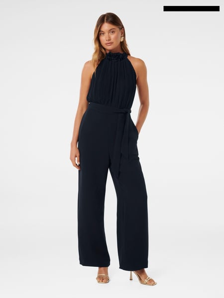Forever New Blue Carter Pleated Rosette Jumpsuit (E69686) | € 84
