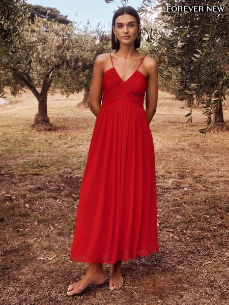 Forever New Red Nakita Ruched Bodice Maxi Dress (E69707) | € 68