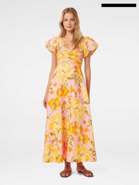 Forever New Pink Pure Linen June Ruched Midi Dress (E69720) | € 101