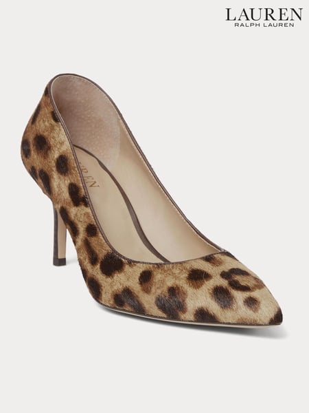 Lauren Ralph Lauren Leopard Print Lanette Textured Leather Heel Court Shoes (E69777) | € 116