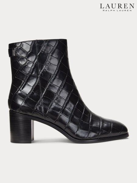 Lauren Ralph Lauren Cassie Croc Leather Heeled Ankle Boots (E69846) | € 178