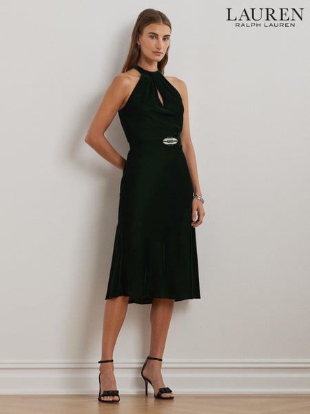 Lauren Ralph Lauren Velvet Halter 100% Cotton Midi Dress (E69850) | € 272
