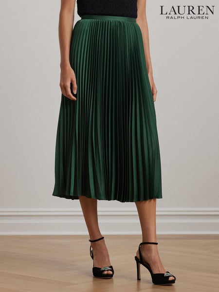 Lauren Ralph Lauren Pleated Satin Midi A Line Skirt (E69885) | € 202